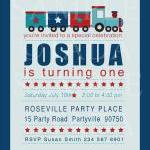 Train Party Invite, Red, Navy And Blue