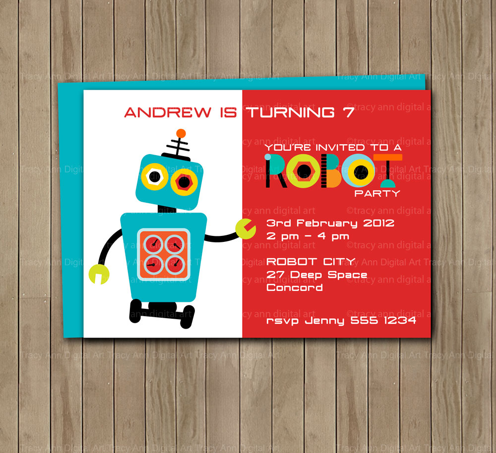 Robot Birthday Party Invite